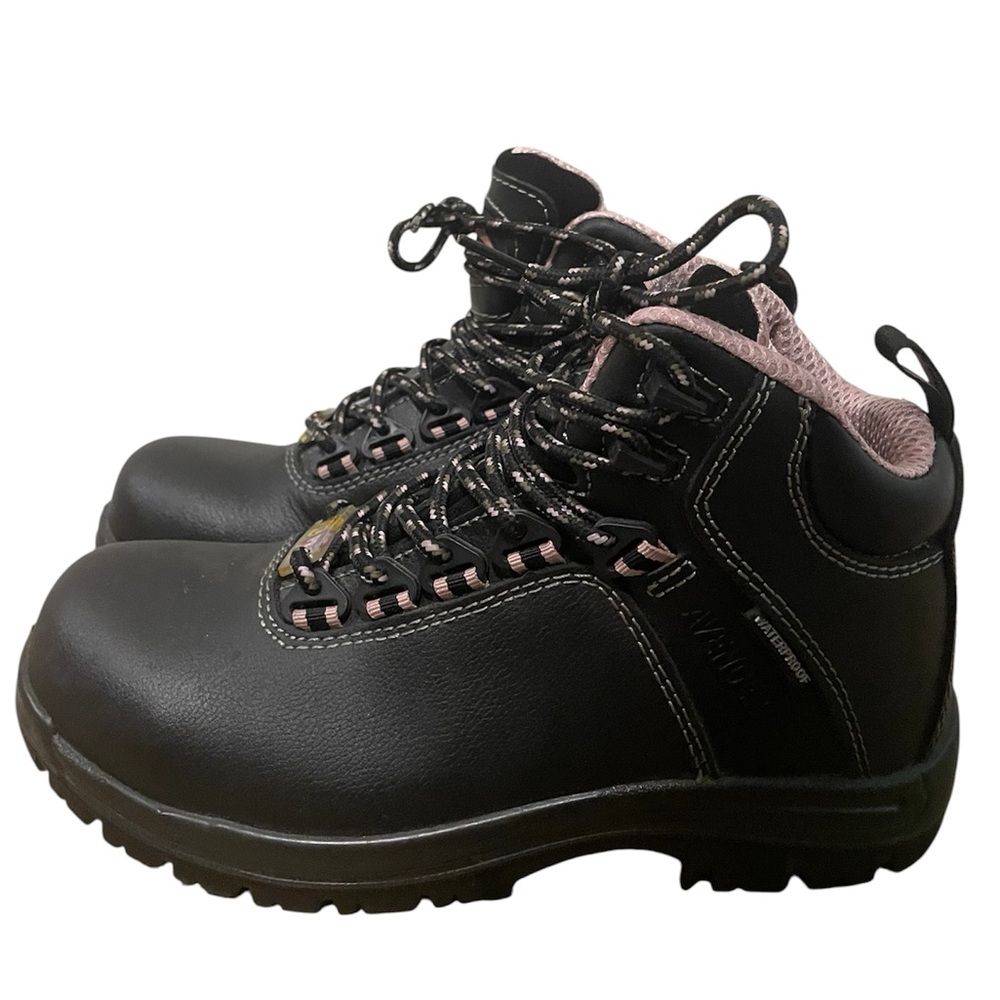 Steel Toe Boots Avenger Women's Black Lace-Up Boots with Pink Mesh Collar